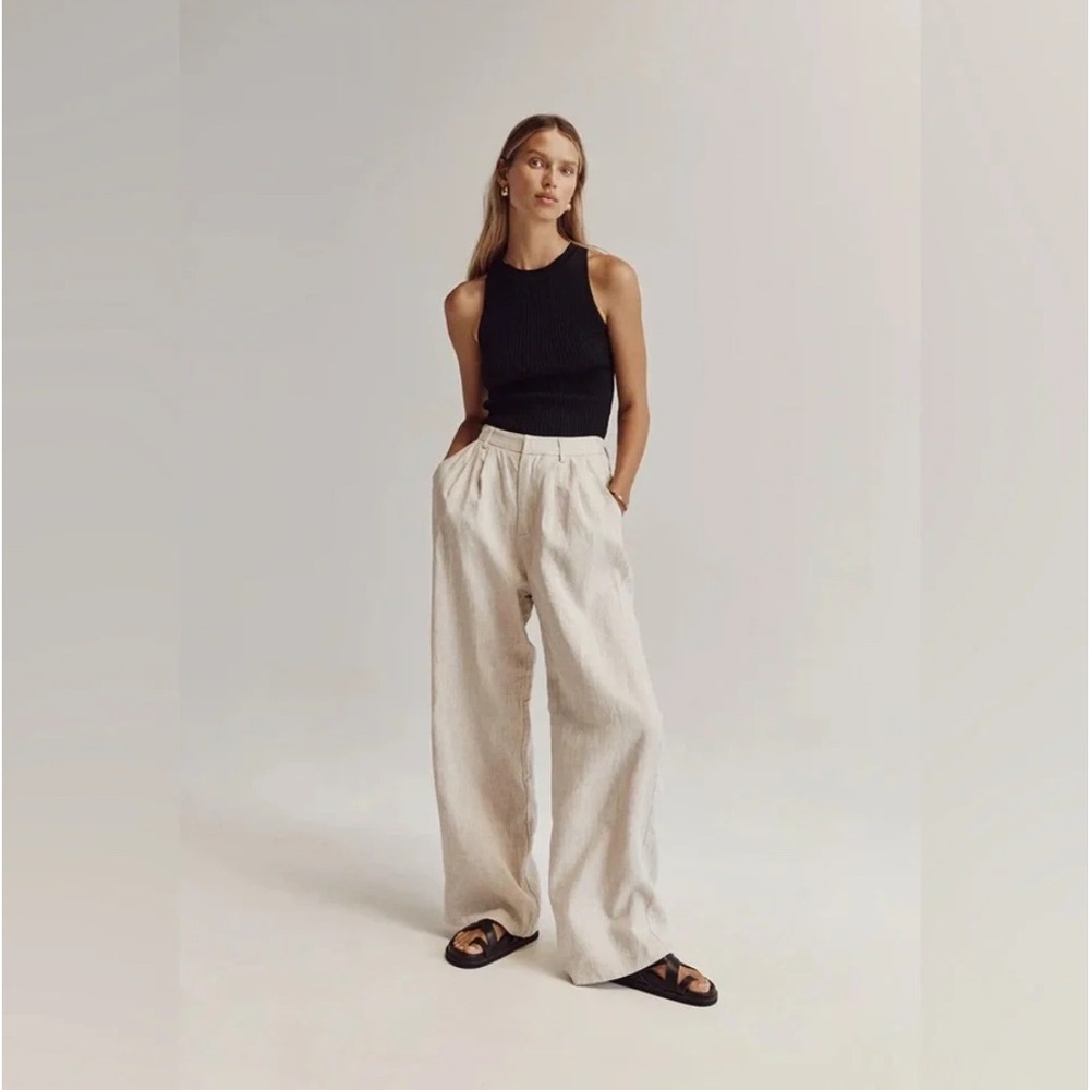 Dissh Norah Natural Linen Pant Women 12 Natural Beige Wide Leg Trouser Minimalis